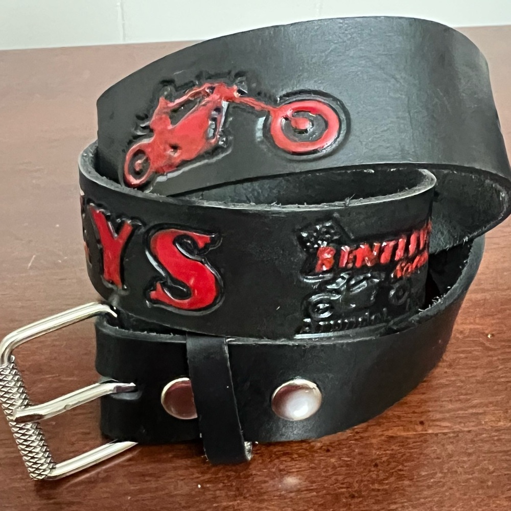Vintage tooled Leather biker Belt Bentley’s Biker Saloon Maine rare edgy EUC - Picture 8 of 15